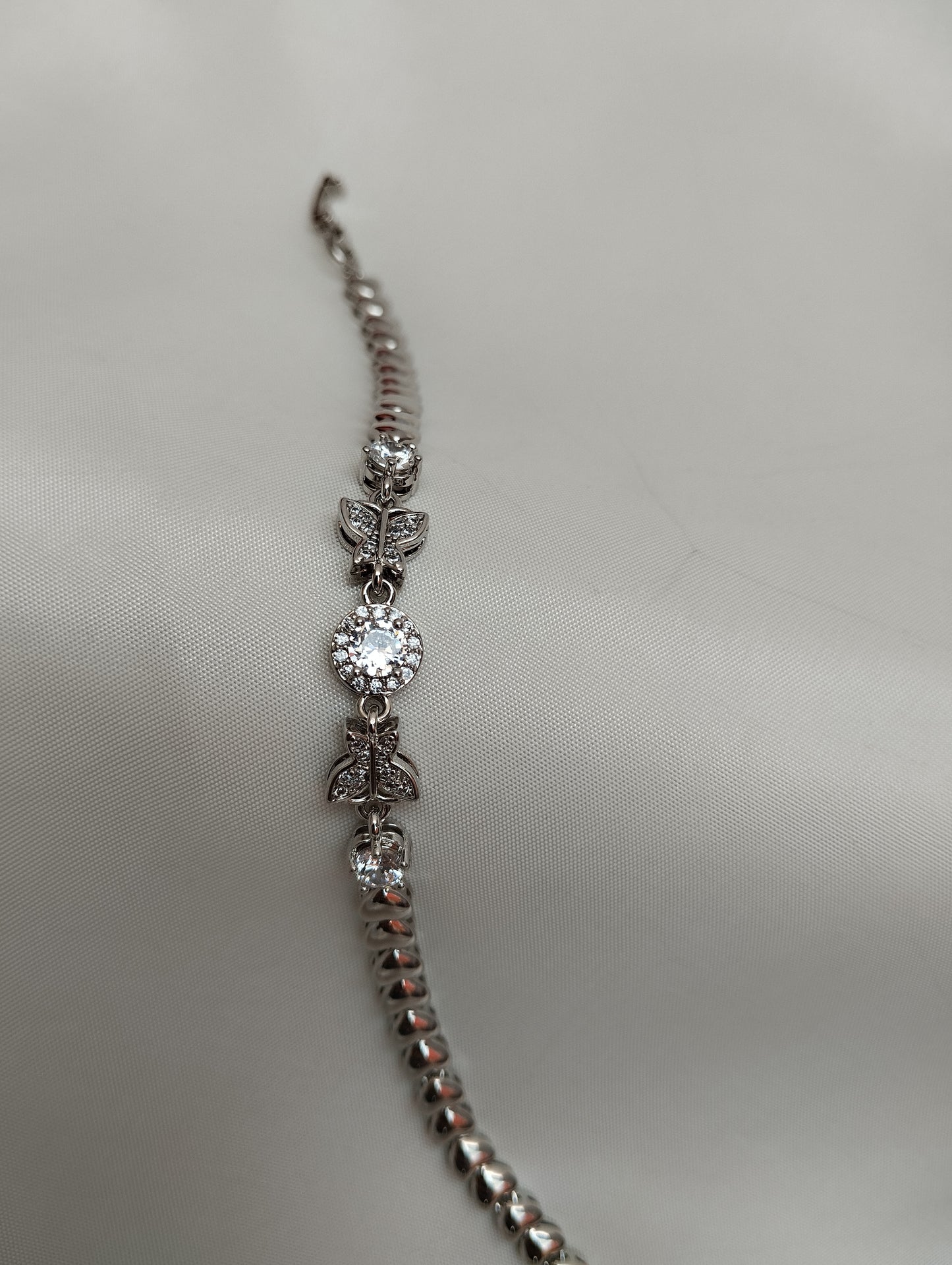 Silver Butterfly & Hearts Tennis Bracelet
