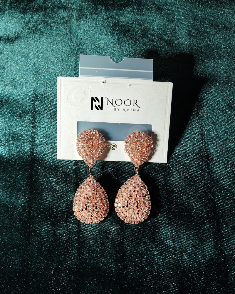 Rose Gold Teardrop Crystal Dangle Earrings