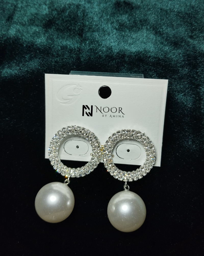 Sparkling Crystal Circle and Pearl Drop Earrings