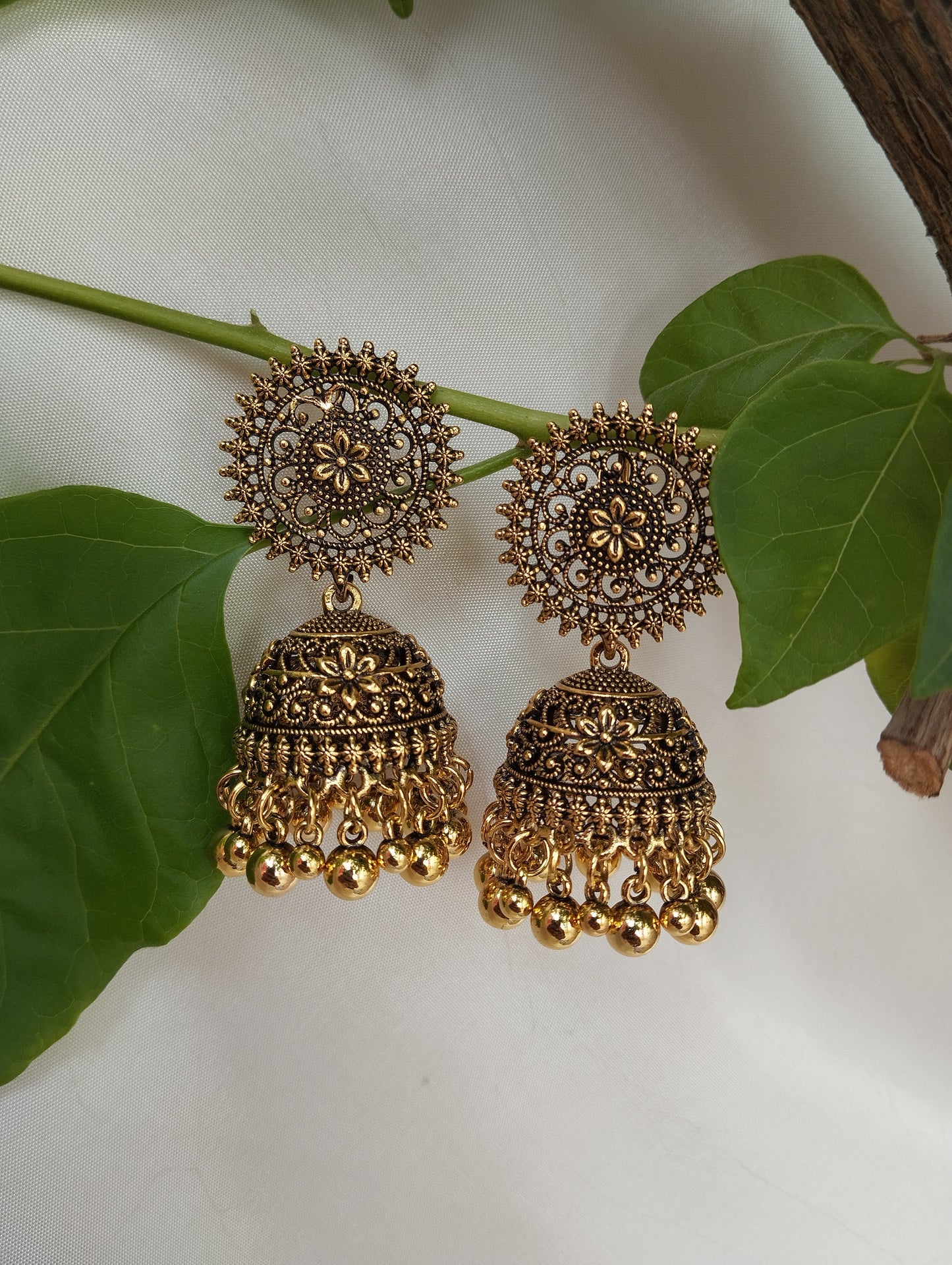 Traditional & Elegant Antique Gold Temple Jhumka Earrings