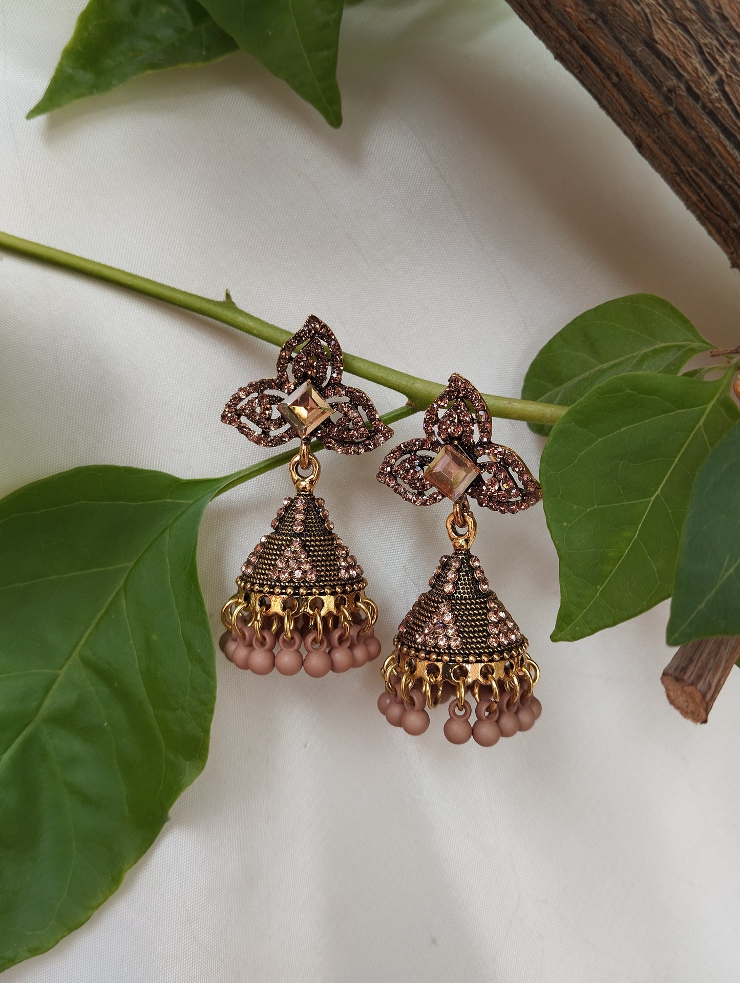 Luxe & Royal Antique Gold Champagne Jhumkas