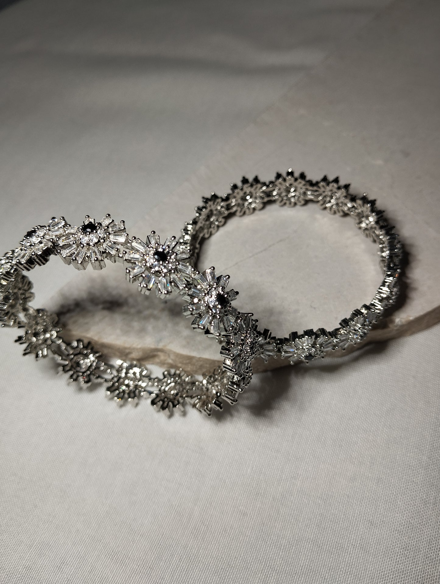 Premium Bangles - Silver Sunburst Floral Kada Set of 2