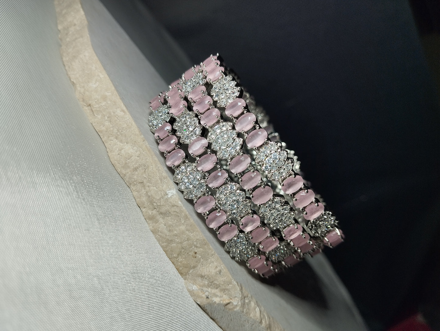 Blush Pink Silver Tone Bridal Kada Set of 4