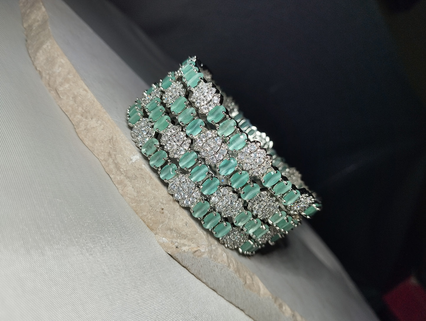 Mint Green Silver Tone Bridal Kada Set of 4