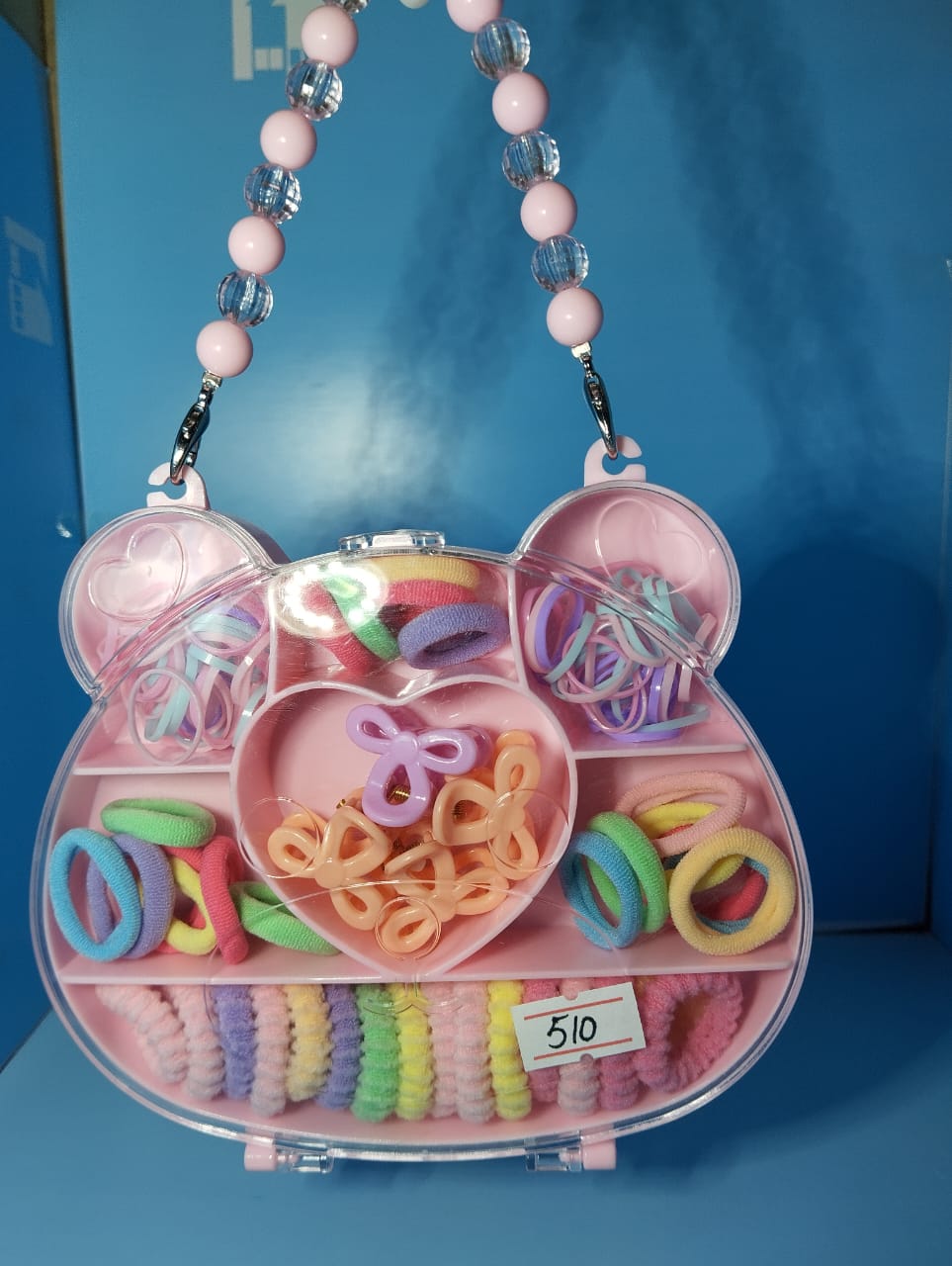 Bear Shaped Hair Accessories Gift Box β Kids Hair Kit with Beaded Handle | Hair Ties, Claw Clips & Rubber Bands Set