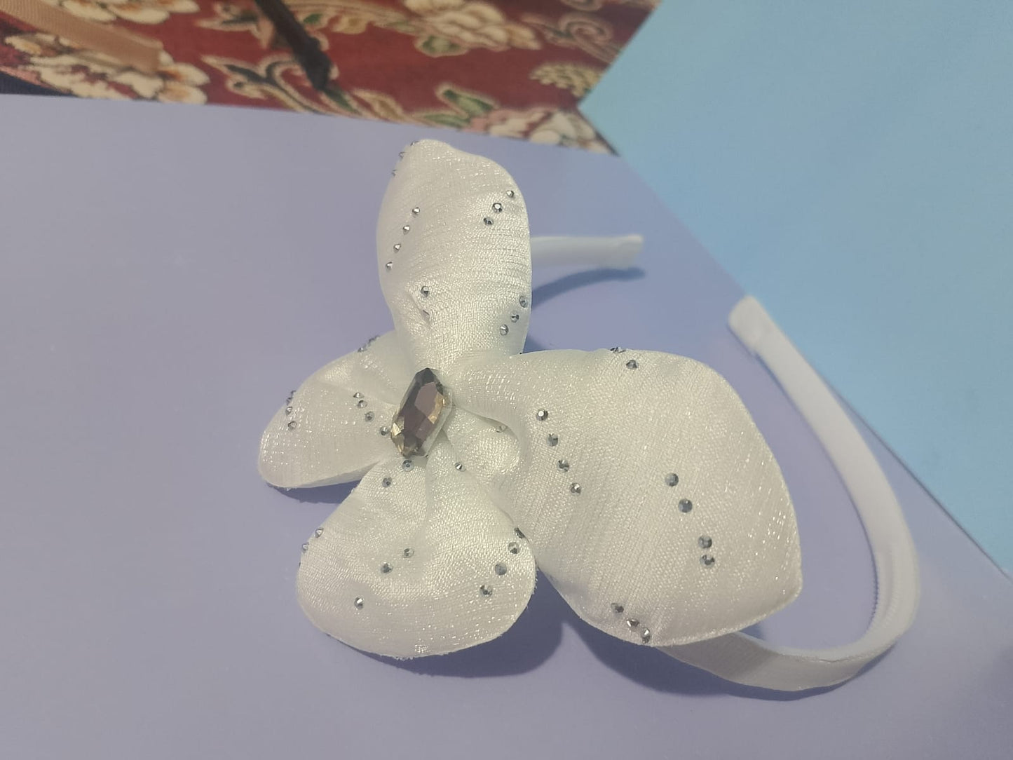Ivory Organza Butterfly Hairband – Rhinestone Headband for Girls & Women | Party Hair Accessory