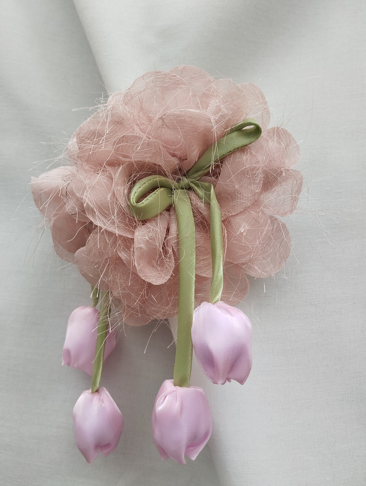 Dusty Rose Tulip Garden Hair Claw Clip with Mauve Organza Flowers & Lilac Drops