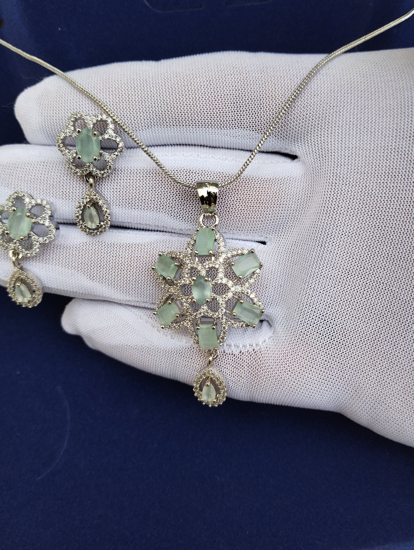 Light Green Pendant Set with Earrings