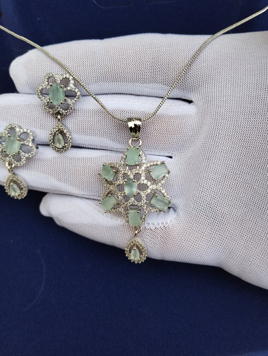 Light Green Pendant Set with Earrings