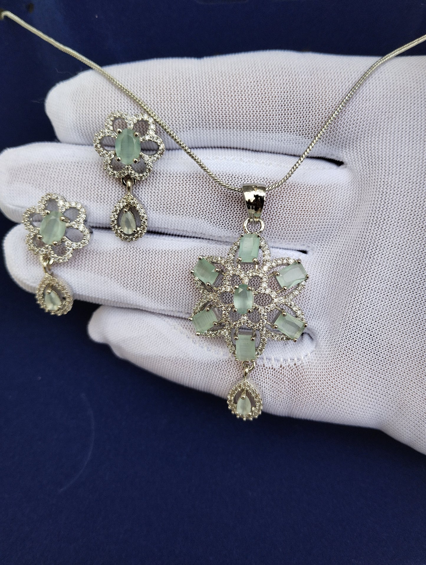 Light Green Pendant Set with Earrings