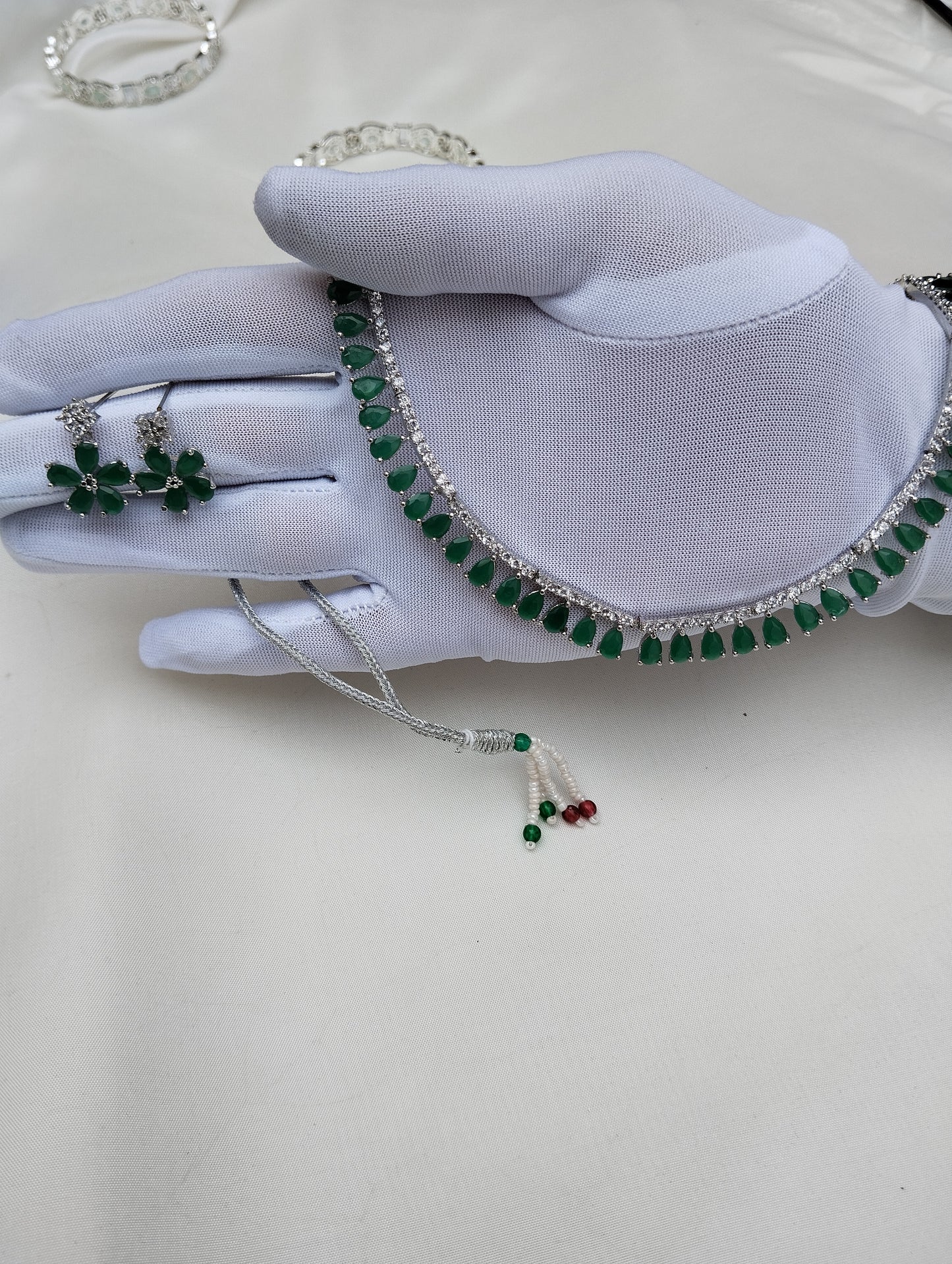 Emerald Teardrop Necklace Set with Earrings