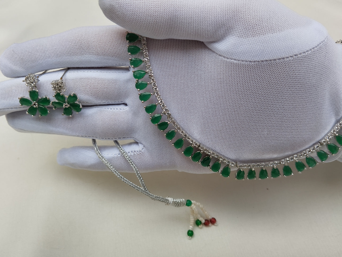 Emerald Teardrop Necklace Set with Earrings