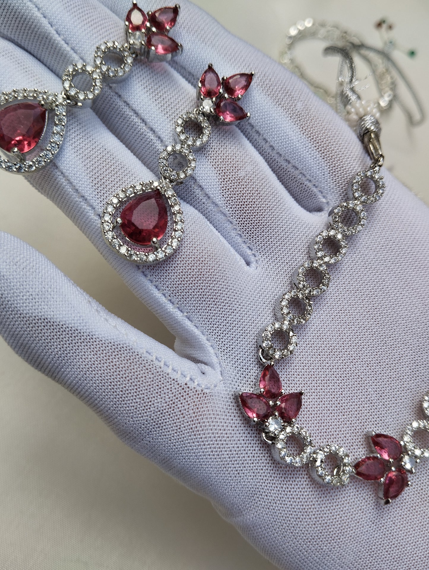 Ruby Blush Necklace Set with Earrings