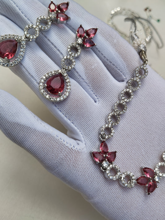 Ruby Blush Necklace Set with Earrings