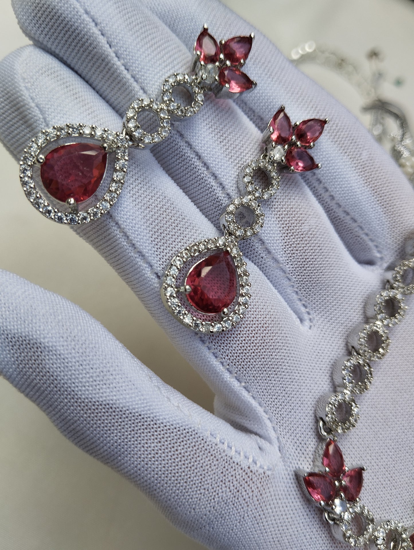 Ruby Blush Necklace Set with Earrings