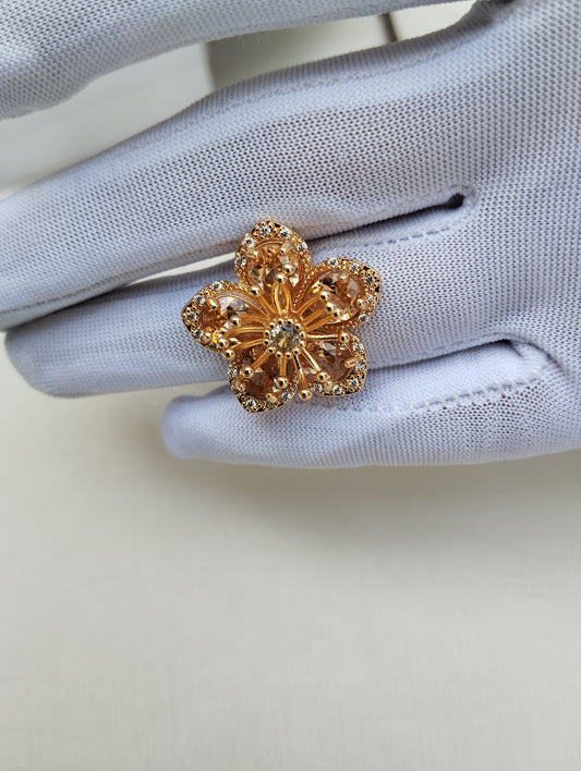 Golden Champagne Bloom American Diamond Statement Ring