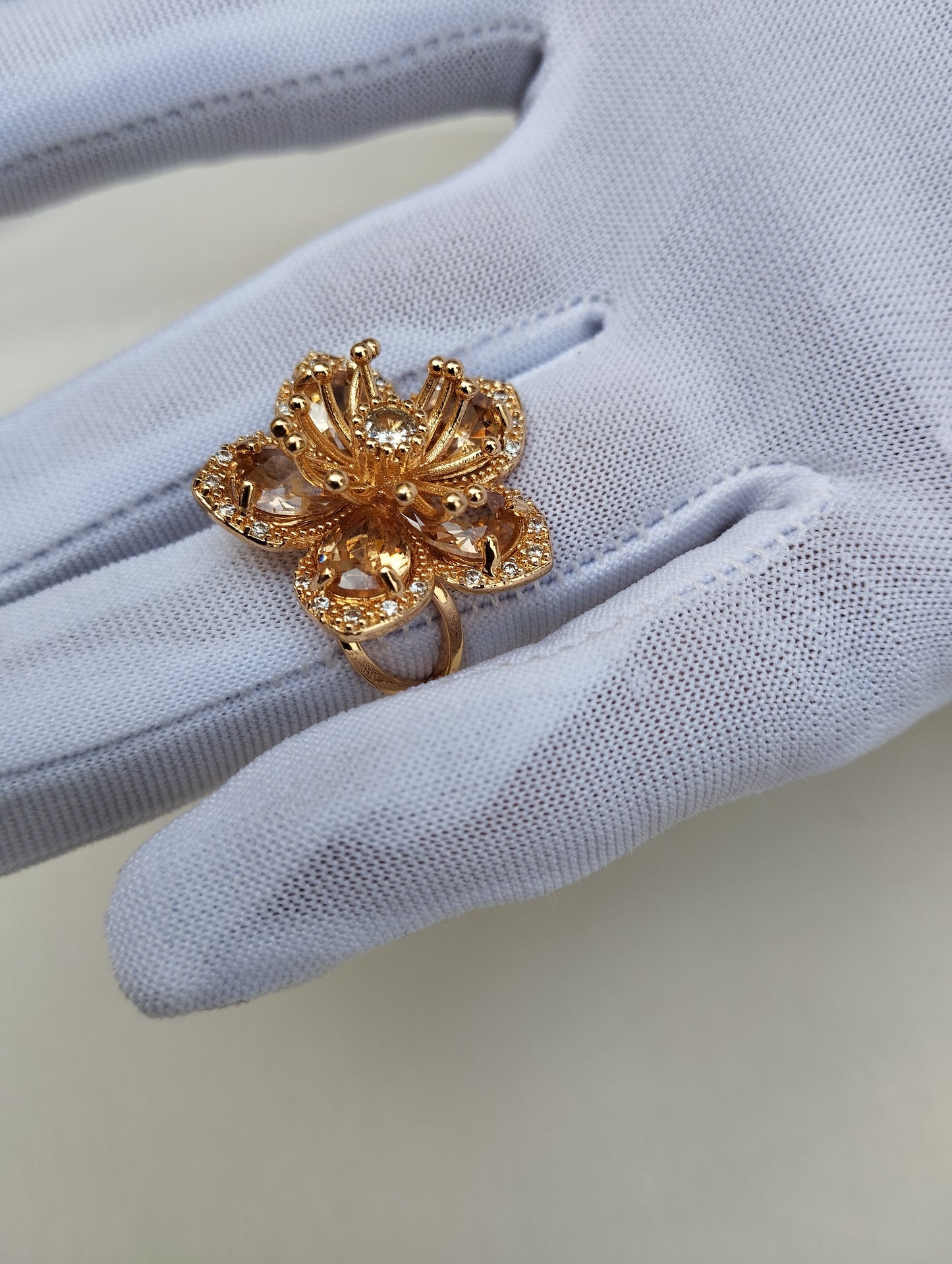 Golden Champagne Bloom American Diamond Statement Ring