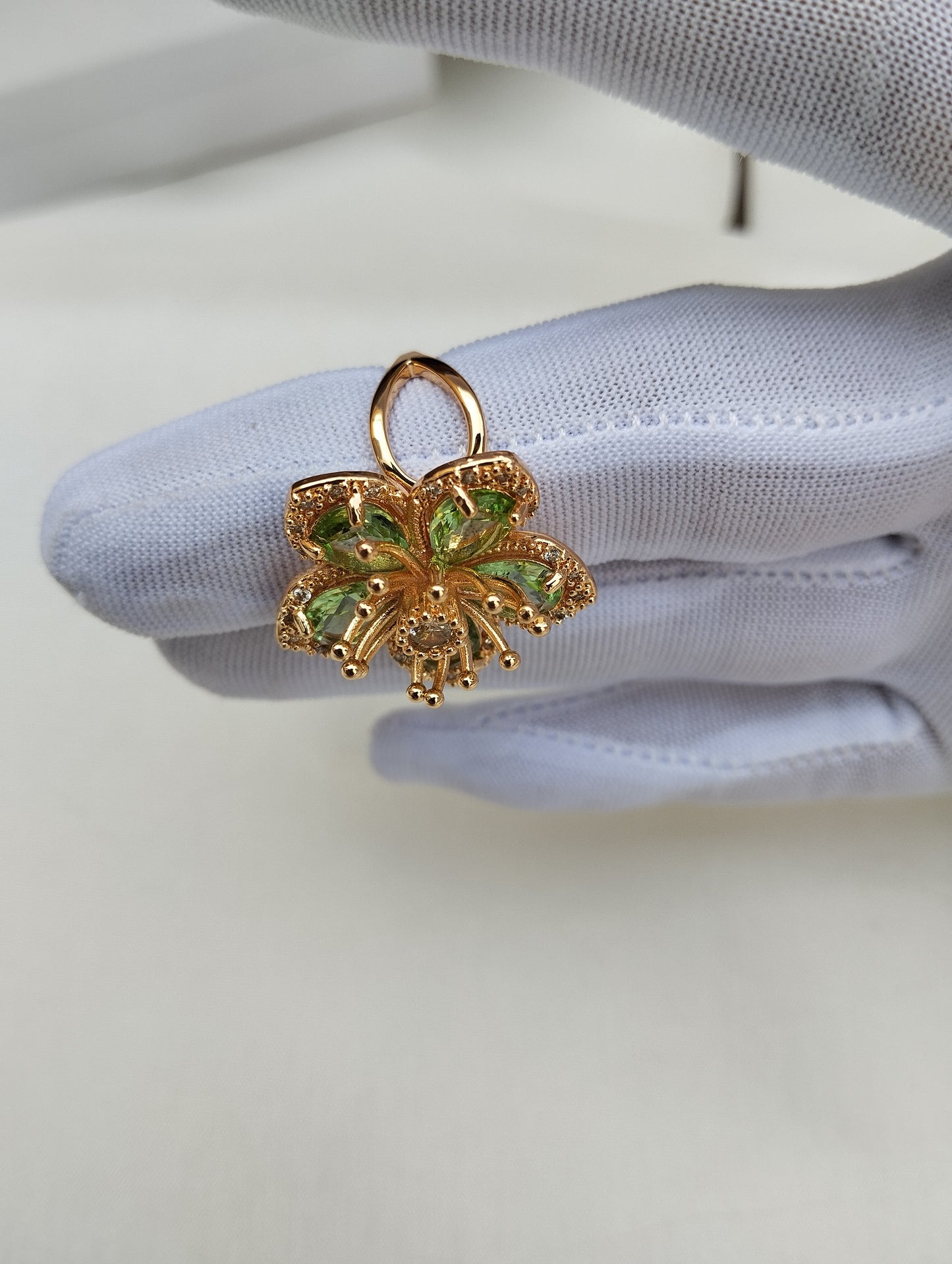 Golden Peridot Bloom American Diamond Cocktail Ring