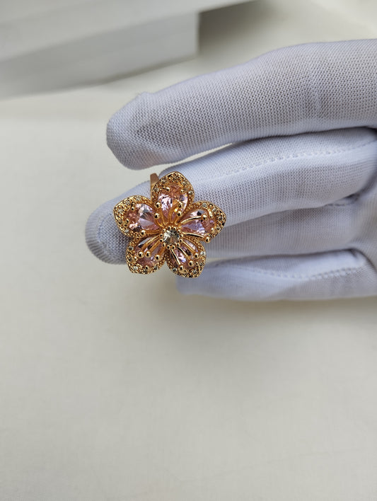 Rose Gold Blush Bloom American Diamond Cocktail Ring with Morganite Pink Stones