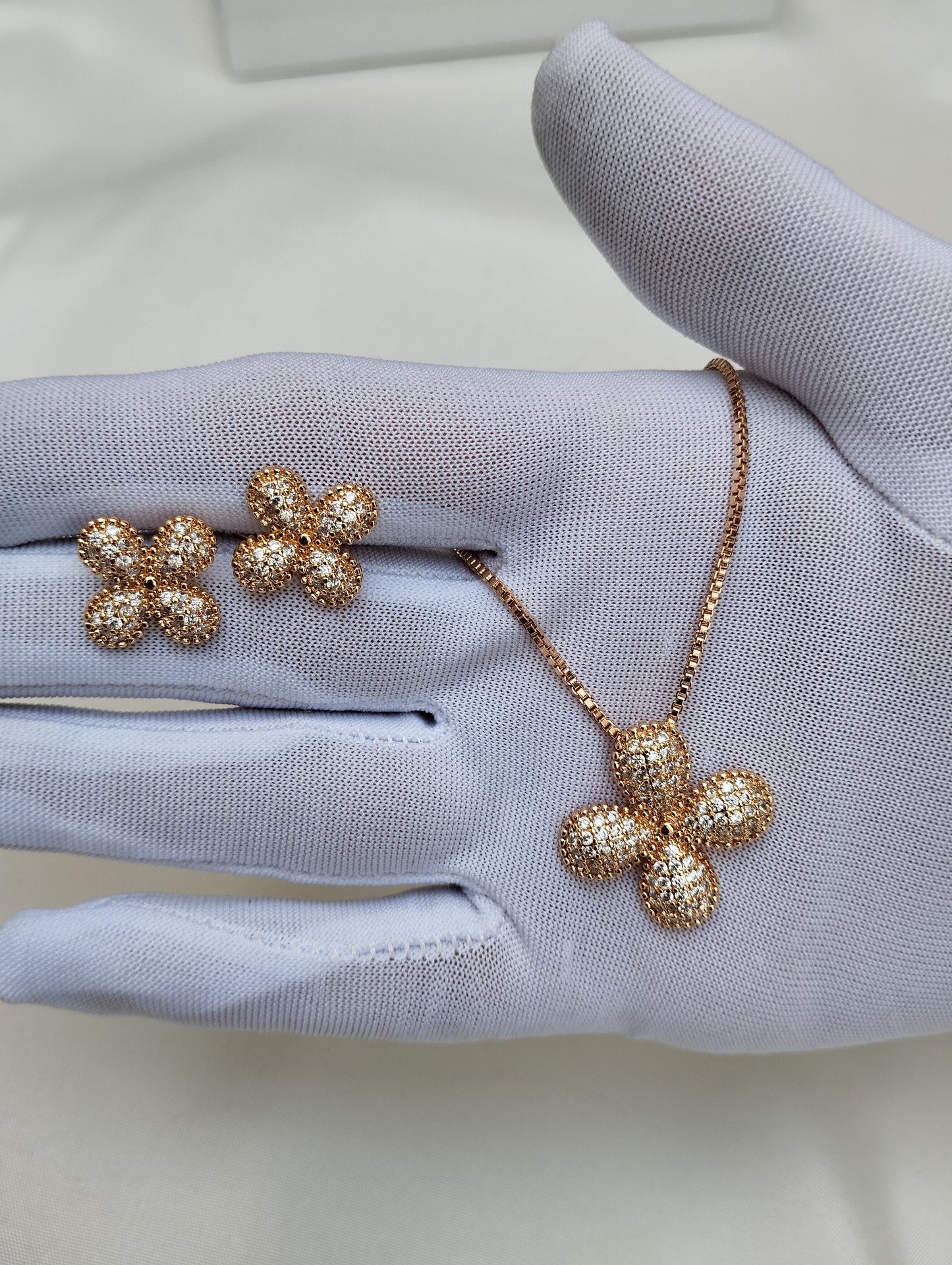Golden Clover American Diamond Pendant Set with Earrings