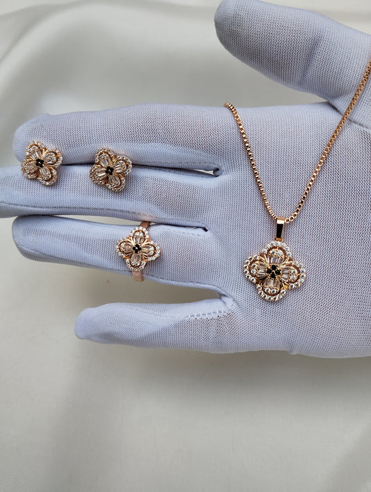 Black Gold Clover Set with Pendant, Earrings & Ring
