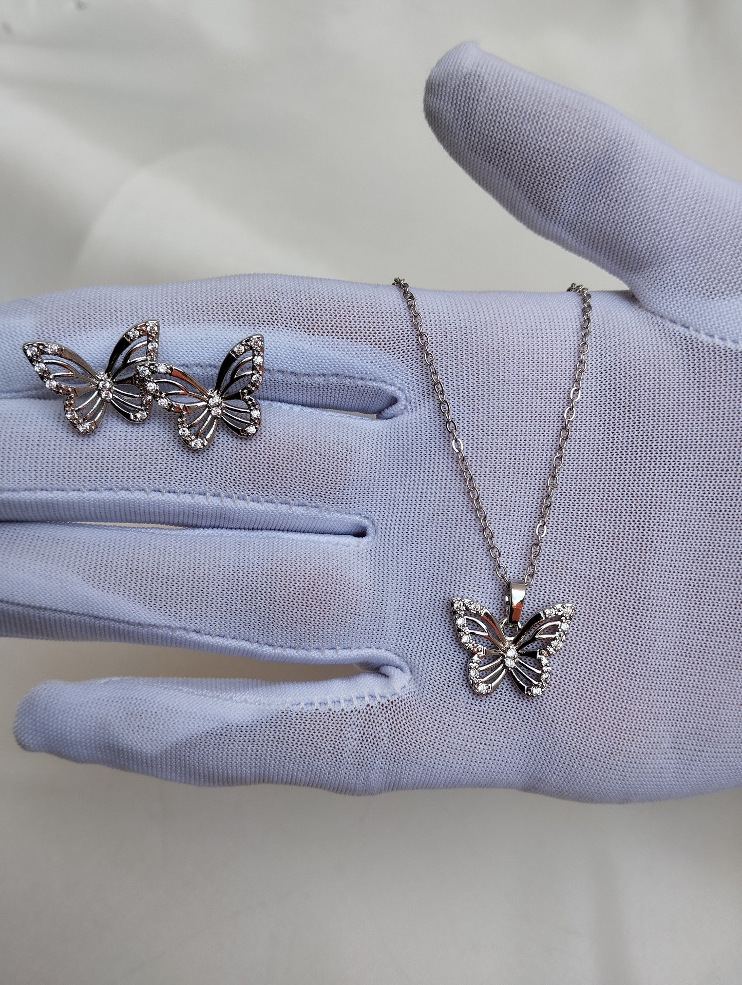 Silver Butterfly Pendant Set with Earrings