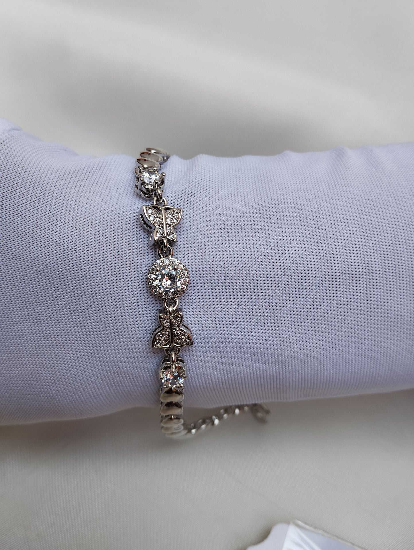 Silver Butterfly & Hearts Tennis Bracelet