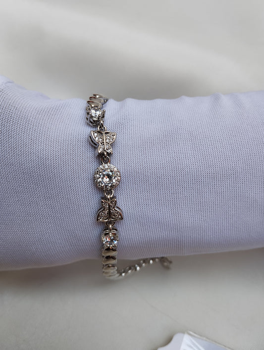Silver Butterfly & Hearts Tennis Bracelet