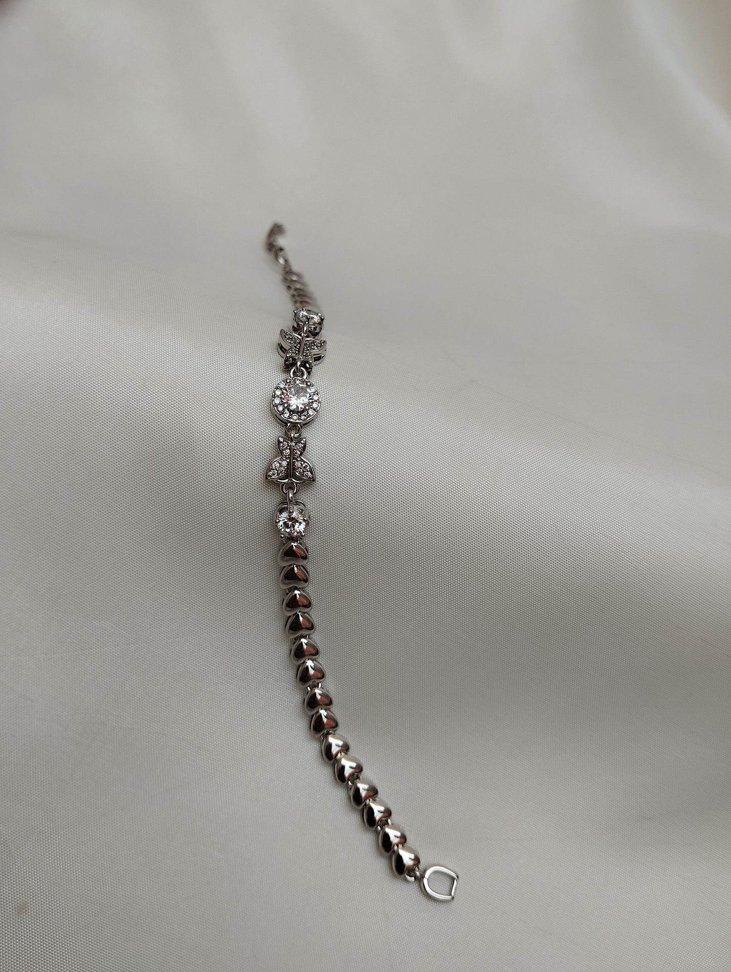 Silver Butterfly & Hearts Tennis Bracelet