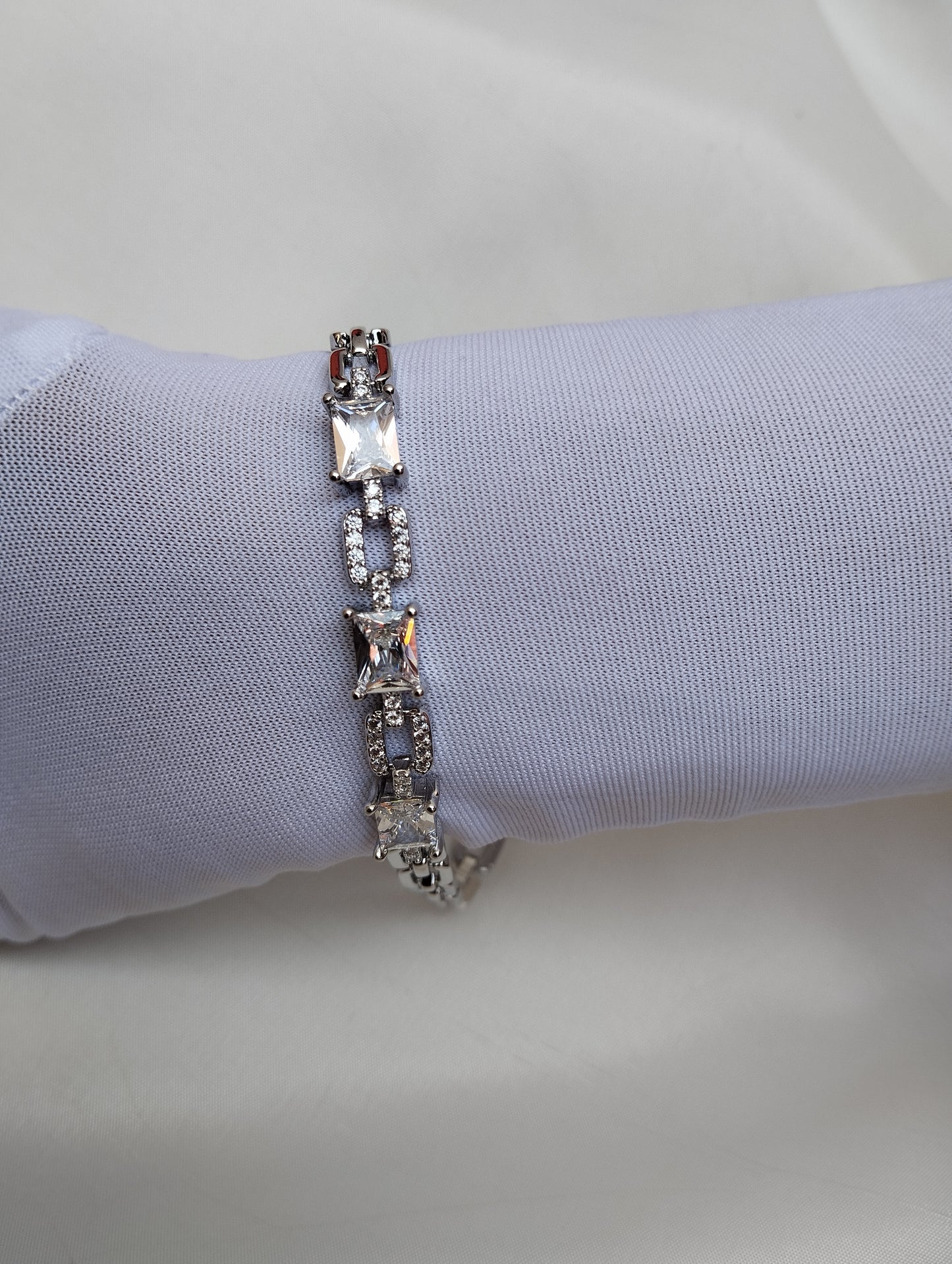 Radiant Link American Diamond Baguette Bracelet in Silver