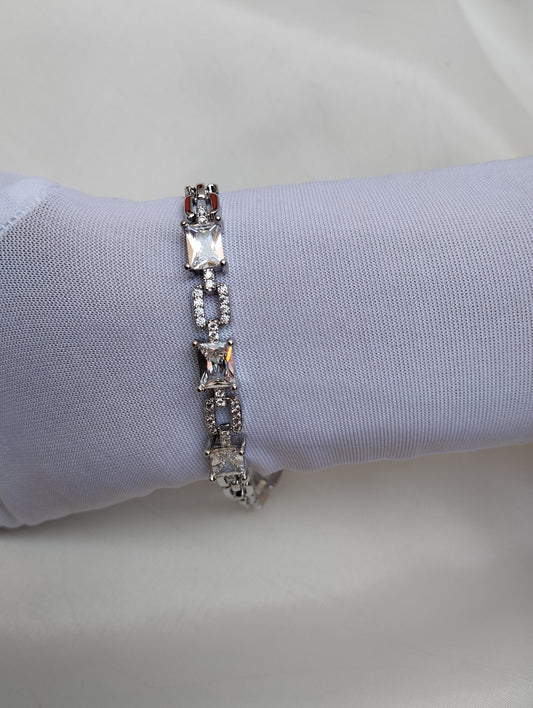 Radiant Link American Diamond Baguette Bracelet in Silver