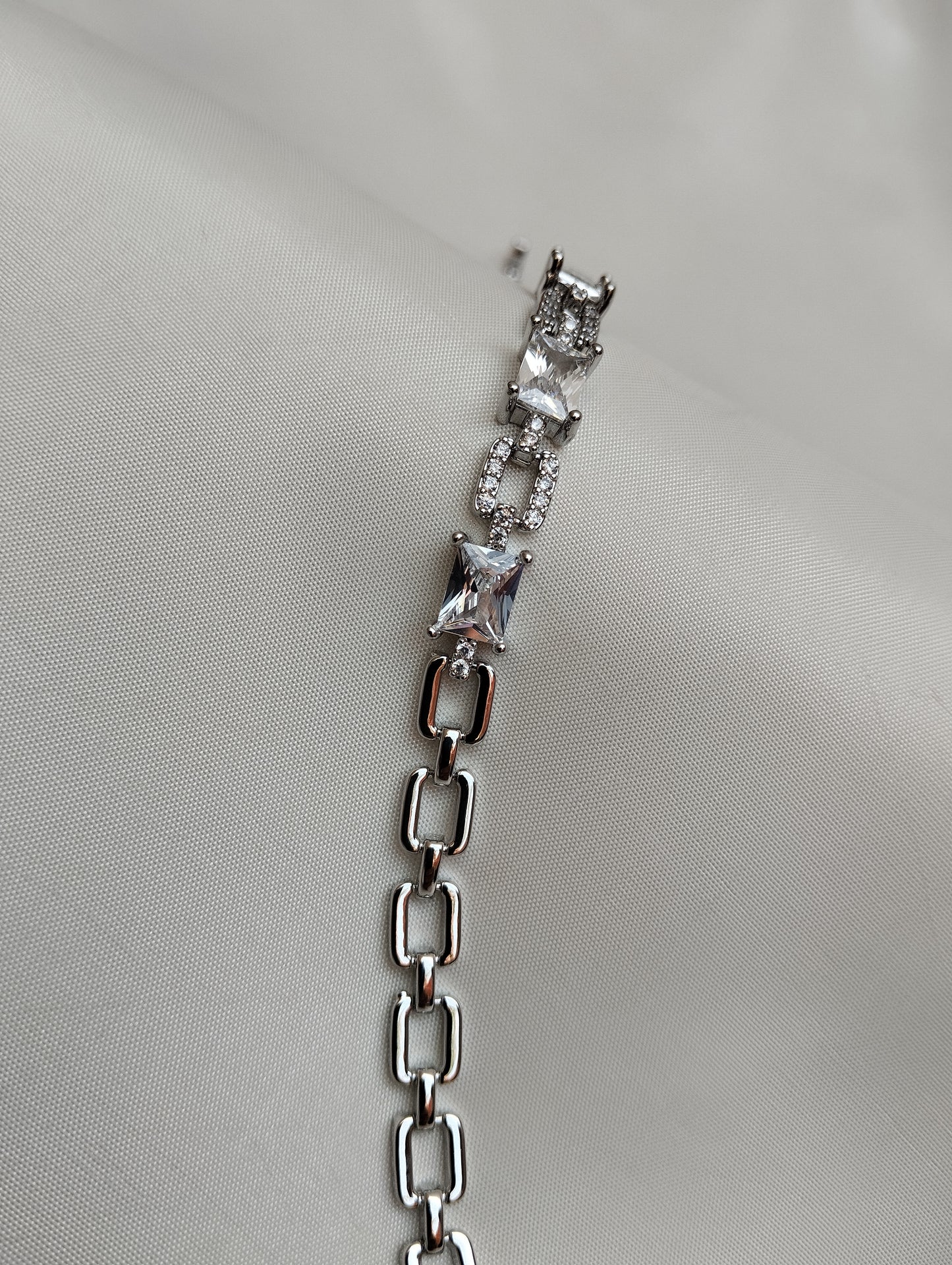 Radiant Link American Diamond Baguette Bracelet in Silver