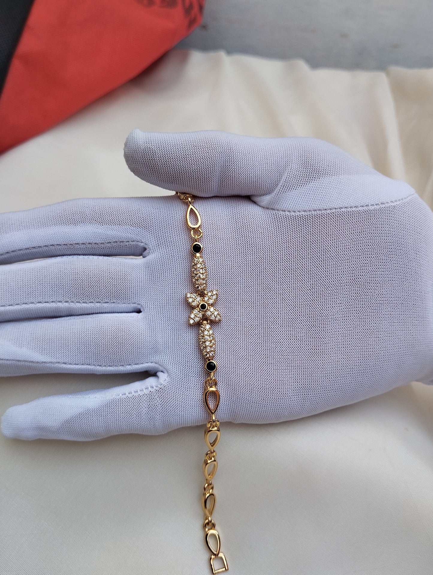 Golden Midnight Bloom American Diamond Flower Bracelet