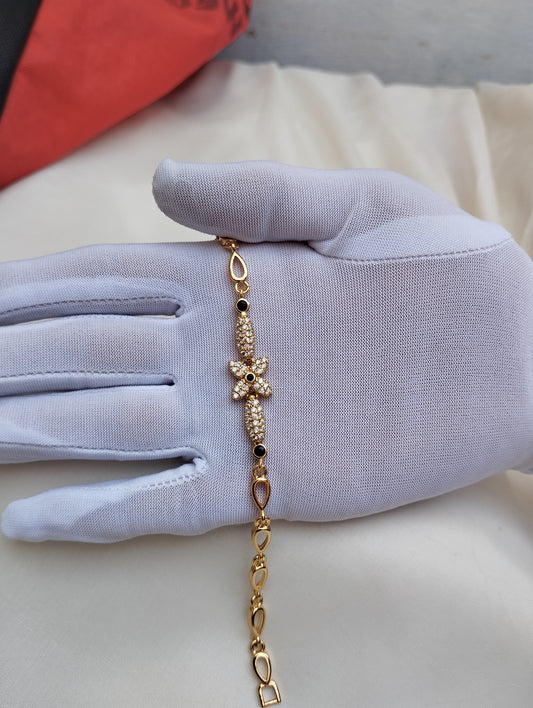 Golden Midnight Bloom American Diamond Flower Bracelet