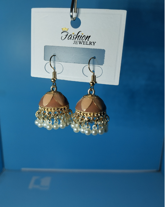 Earthy Tone Jhumka Earrings with Pearl Drops | Fashion Jewelry