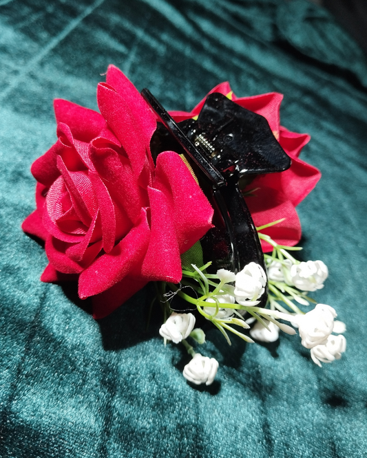 Elegant Red Rose Hair Claw Clip – Floral Hair Accessory for Women & Girls