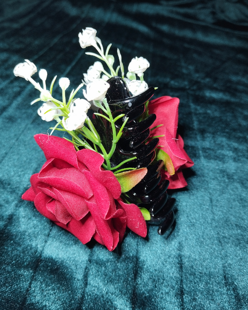 Elegant Red Rose Hair Claw Clip – Floral Hair Accessory for Women & Girls
