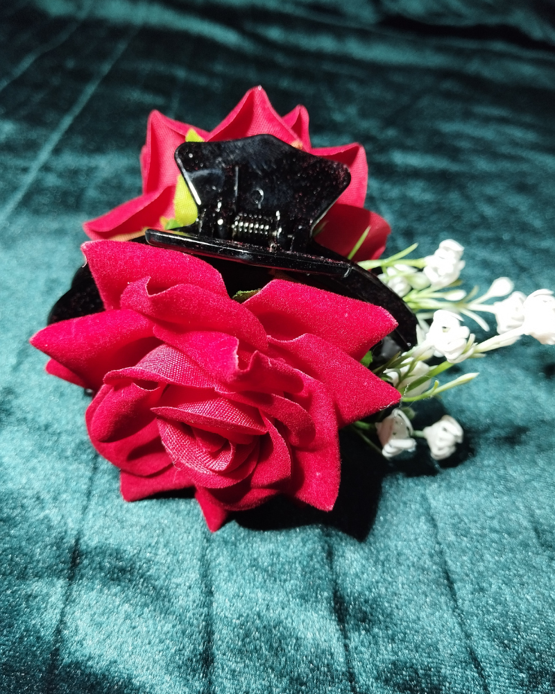 Elegant Red Rose Hair Claw Clip – Floral Hair Accessory for Women & Girls