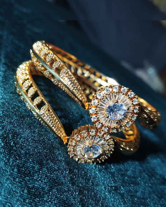 Dazzling Clear Crystal  Zircon Bangle with CZ Cluster Design