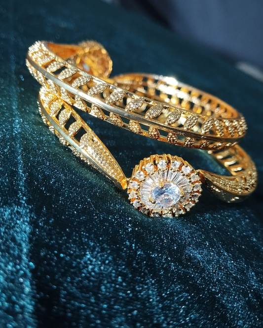 Dazzling Clear Crystal  Zircon Bangle with CZ Cluster Design