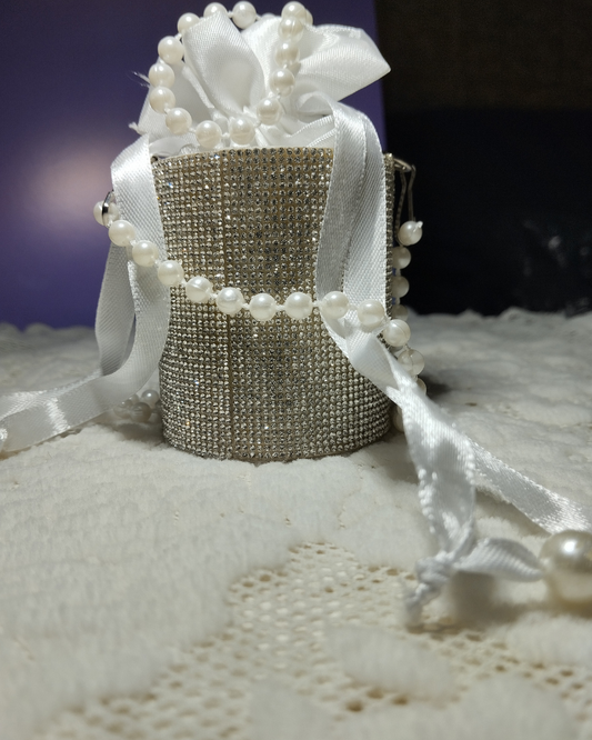 Luxury Rhinestone Mini Bucket Bag with Pearl Handle – Elegant Party Handbag