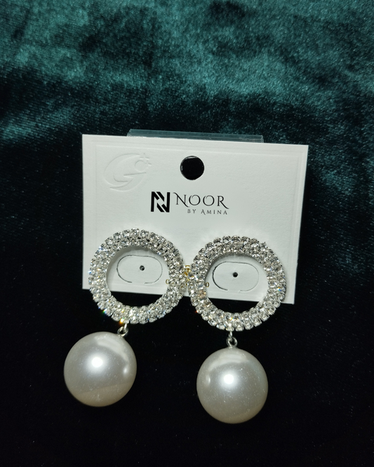 Sparkling Crystal Circle and Pearl Drop Earrings