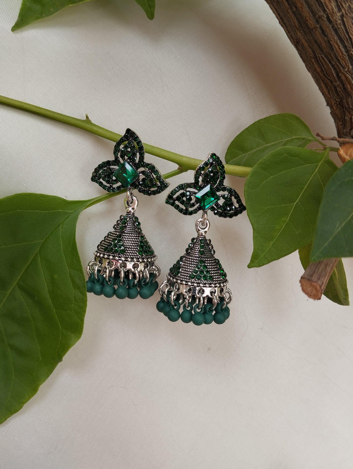 Elegant & Direct Emerald Green Floral Jhumkas