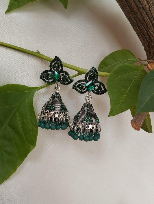 Elegant & Direct Emerald Green Floral Jhumkas