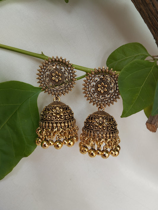 Traditional & Elegant Antique Gold Temple Jhumka Earrings