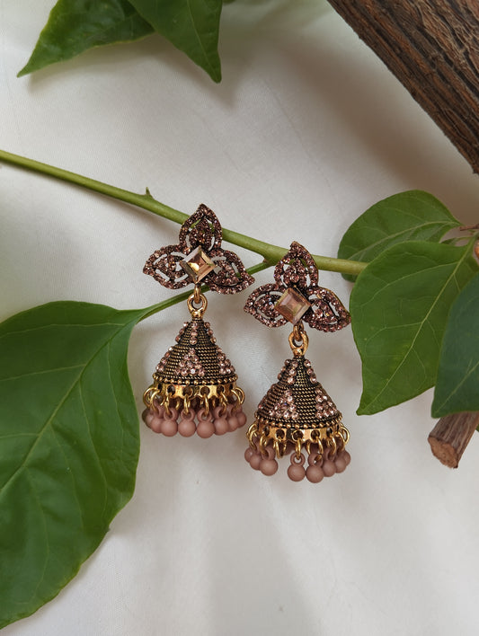 Luxe & Royal Antique Gold Champagne Jhumkas