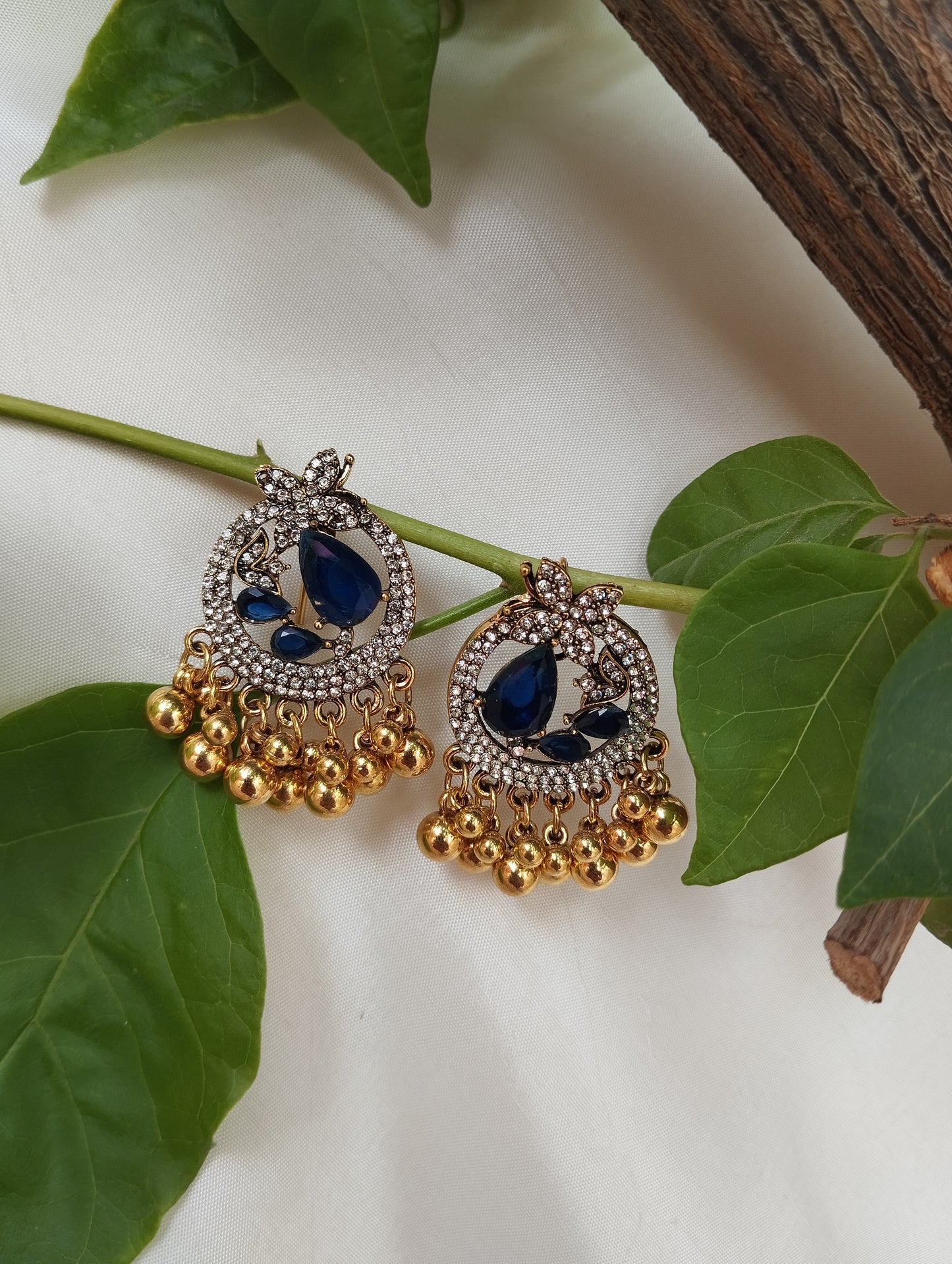 Party-Ready Royal Blue Stone Gold Chandbali Studs