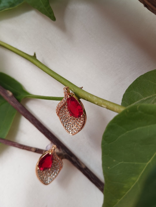 Modern & Luxe Ruby Leaf Rose Gold Crystal Studs