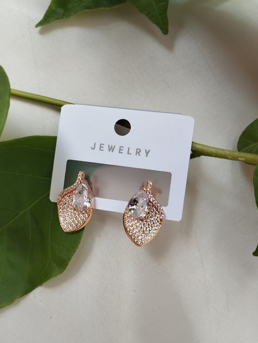 Clean & Luxe Crystal Leaf Rose Gold Stud Earrings
