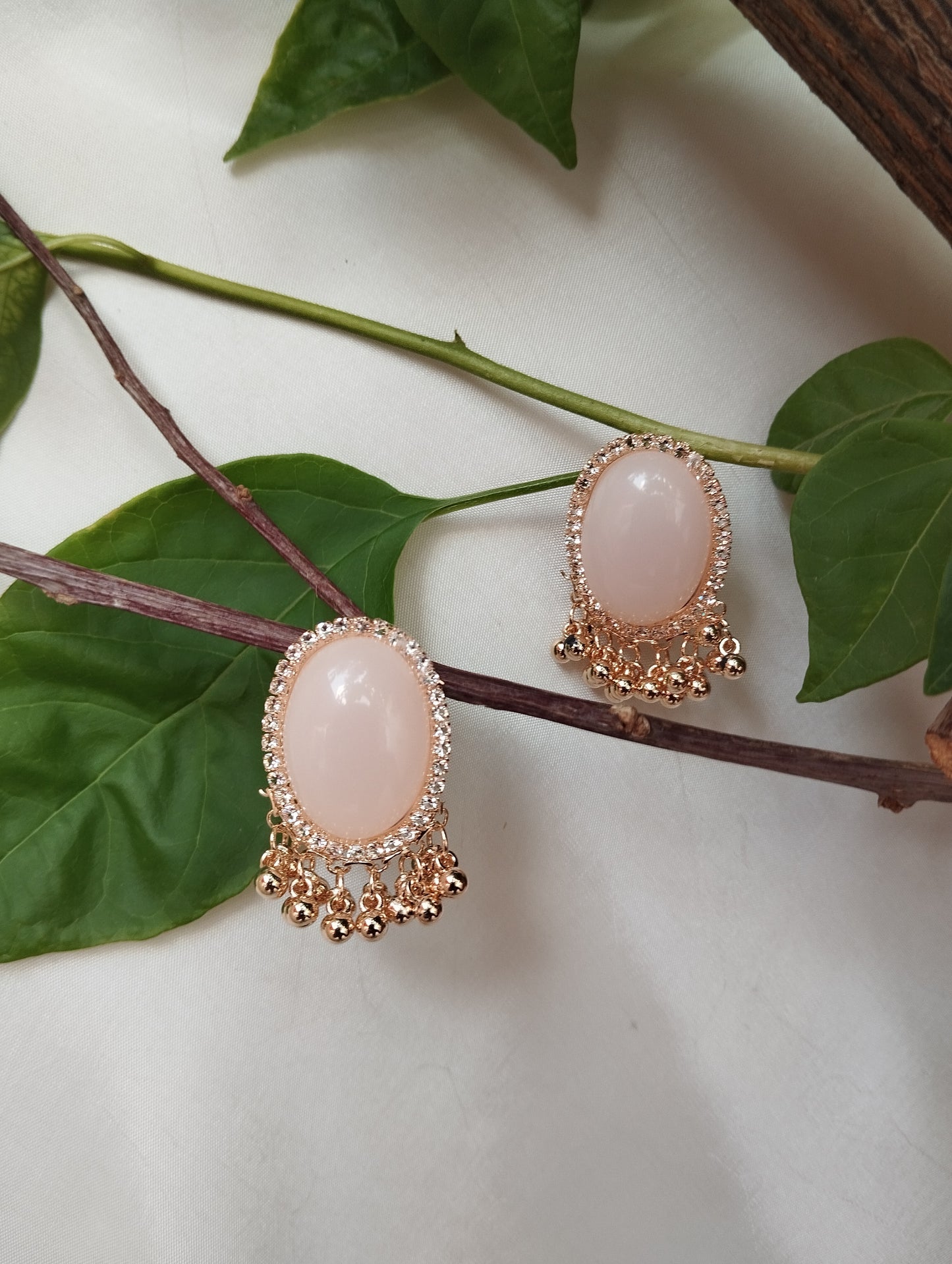 Soft & Feminine Blush Pink Stone Rose Gold Tassel Studs